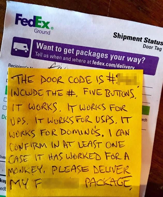 a note from the delivery guy