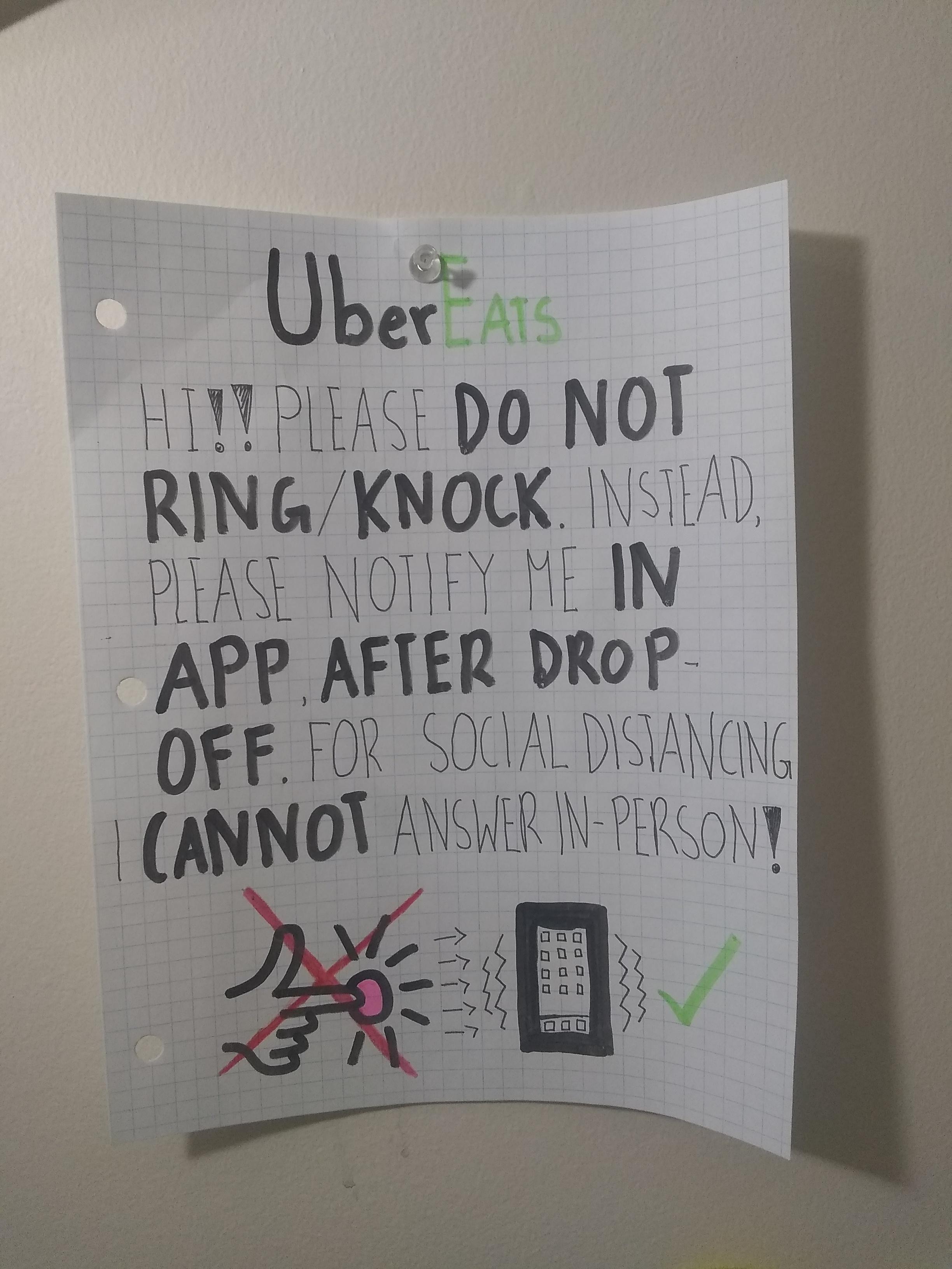 a note from the delivery guy